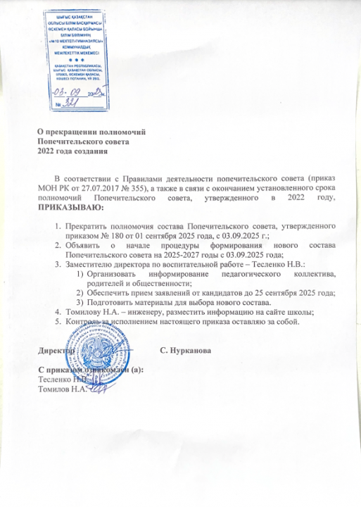 Приказ о прекращении полномочий попечительского совета 2022 года